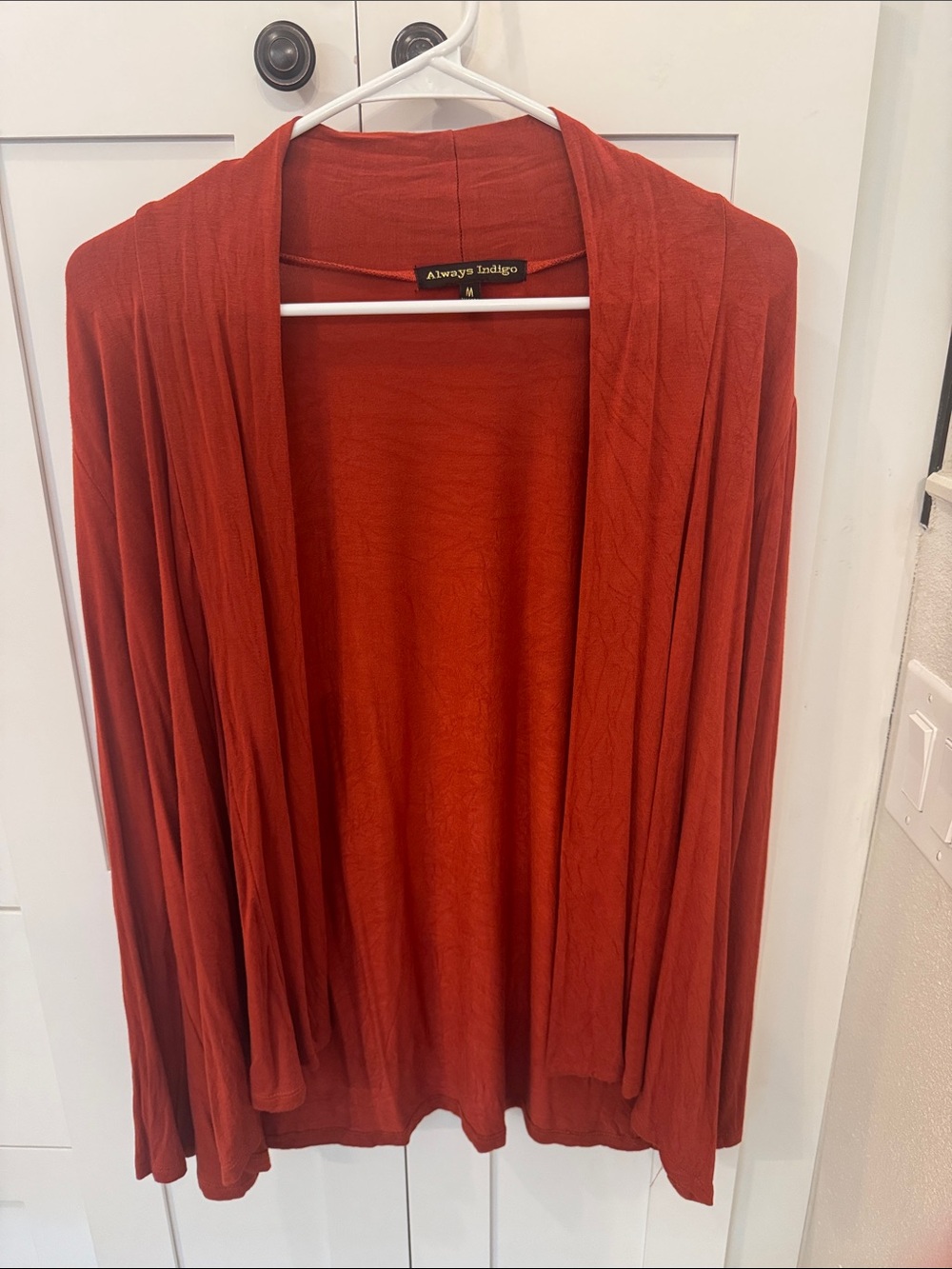 Always Indigo Women's (Sz Medium) Rust, Open Draped Cardigan
